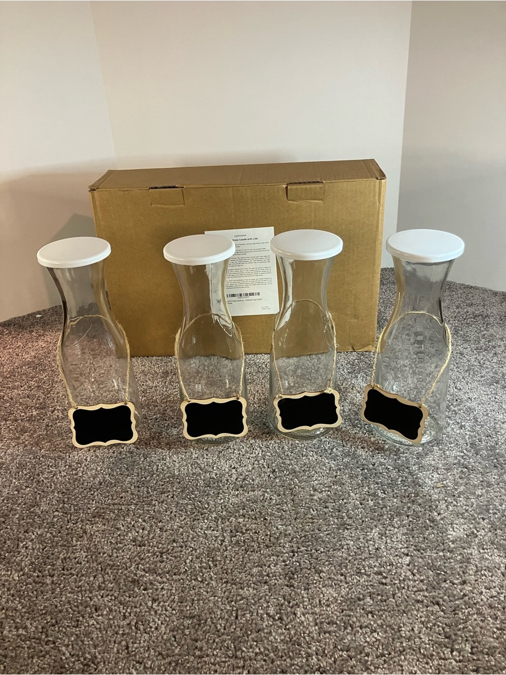 Set of 4 Glass Carafe with Lids-Used Once